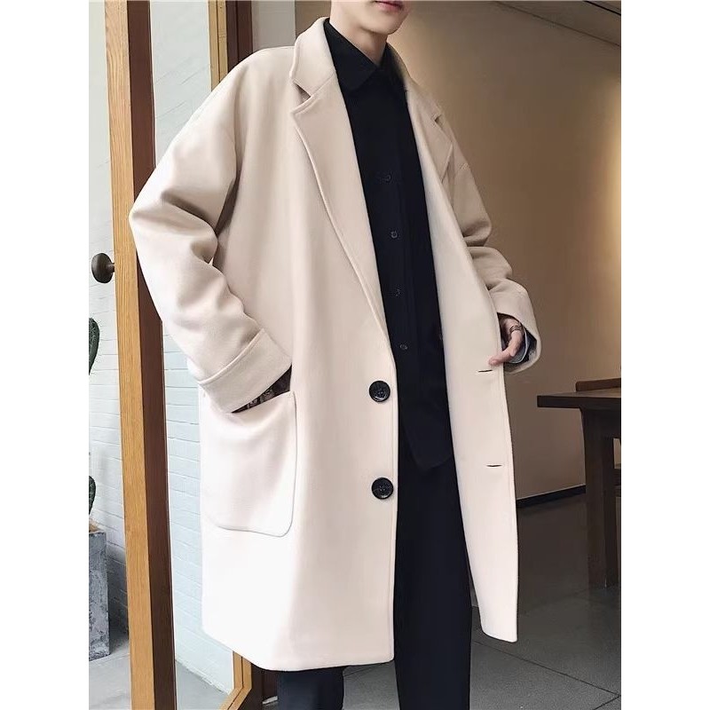 中长款毛呢大衣男春秋百搭时尚休闲呢子风衣韩版潮流帅气宽松外套