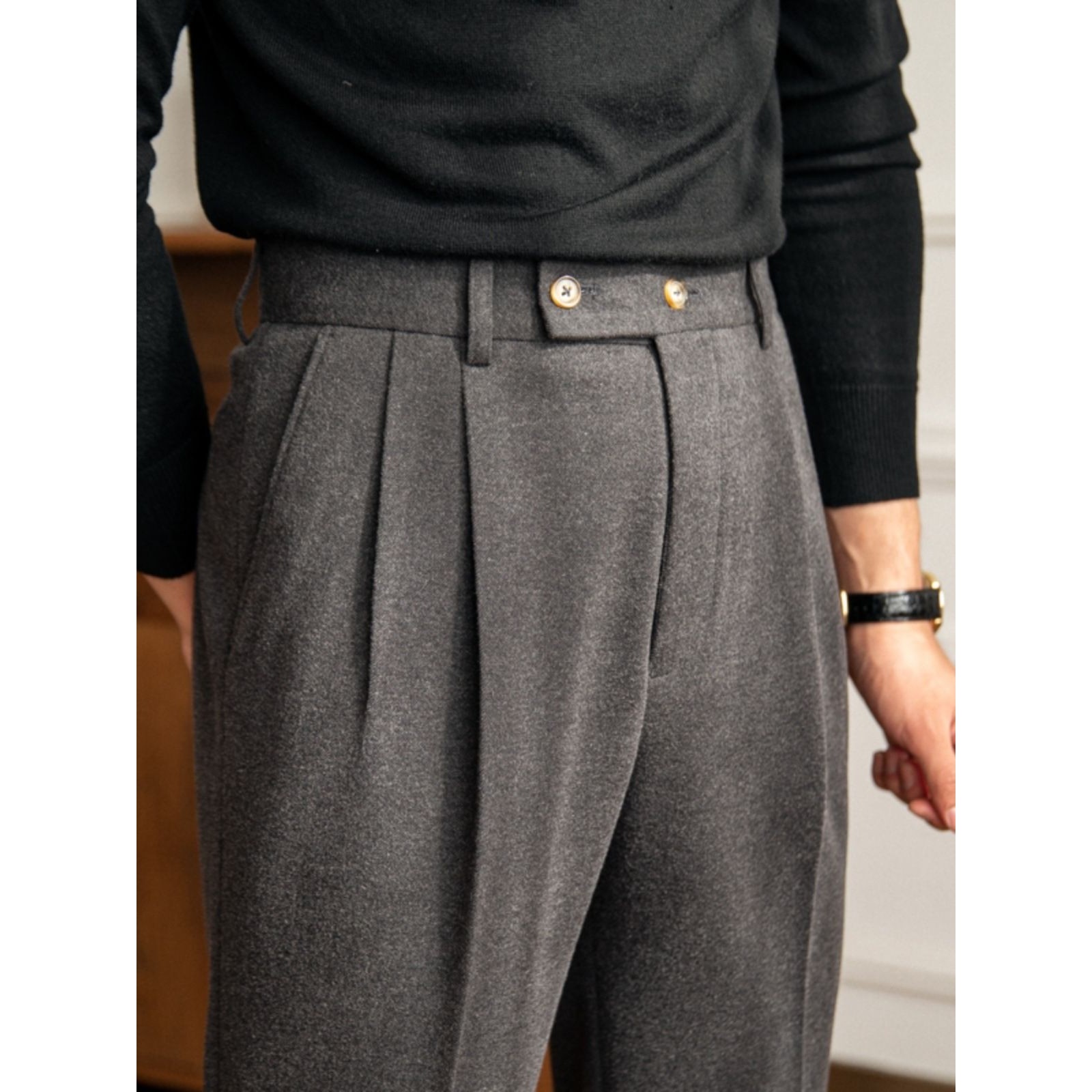 秋冬西装长裤男高级那不勒斯商务意式西裤男免烫9分毛呢西裤百搭