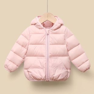 新款儿童羽绒棉服秋冬纯色男女童轻薄连帽棉袄外套中小童棉衣