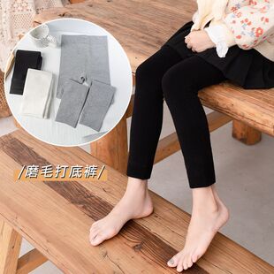 女童打底裤秋冬款薄绒棉白色舞蹈袜裤加绒中大童外穿儿童九分裤袜
