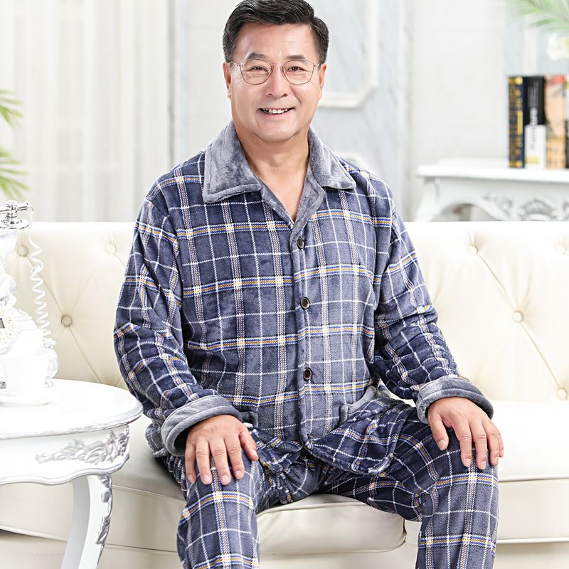 男士睡衣冬季珊瑚绒保暖秋冬款大中年法兰绒家居服男加厚加绒冬