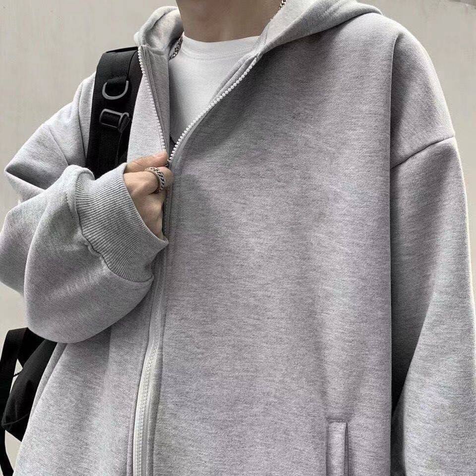 秋冬季港风卫衣男连帽开衫韩版潮流学生加绒外套宽松运动休闲上衣