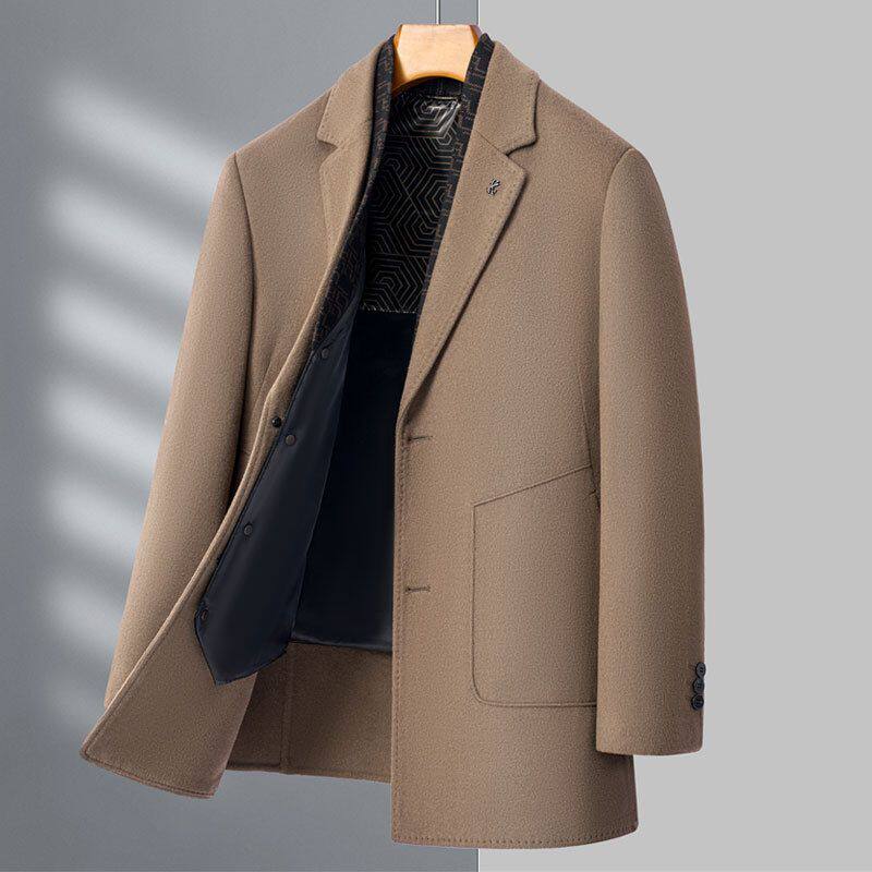 秋冬双面呢大衣男中长款外套可脱卸羽绒内胆一衣两穿羊毛呢子大衣