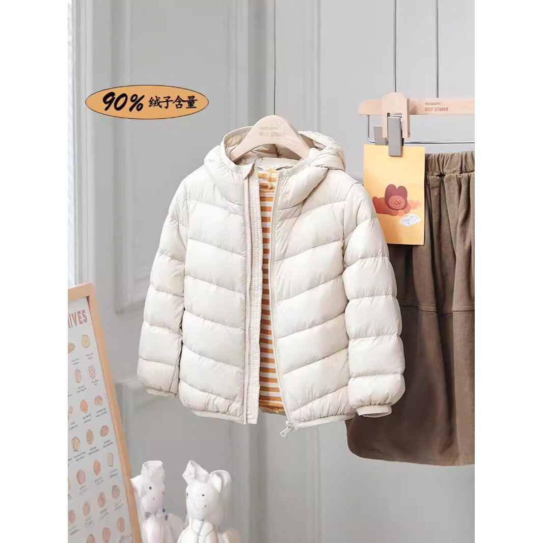 品牌90绒秋冬新款儿童轻薄带帽羽绒服男童女童中大童短款洋气外套