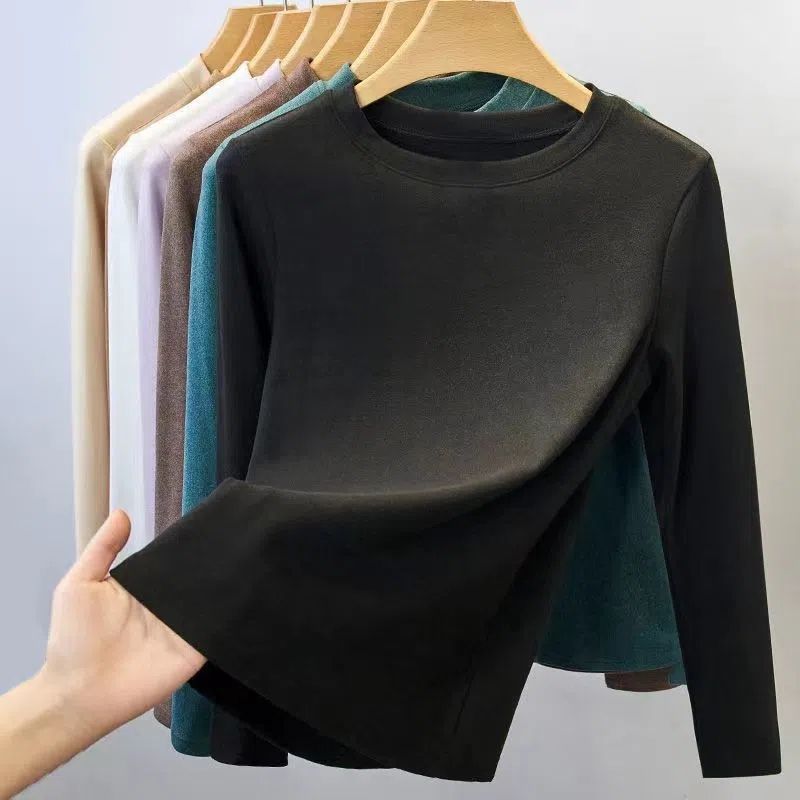 德绒半高领打底衫女秋冬2025新内搭黑色长袖t恤保暖圆领上衣百搭
