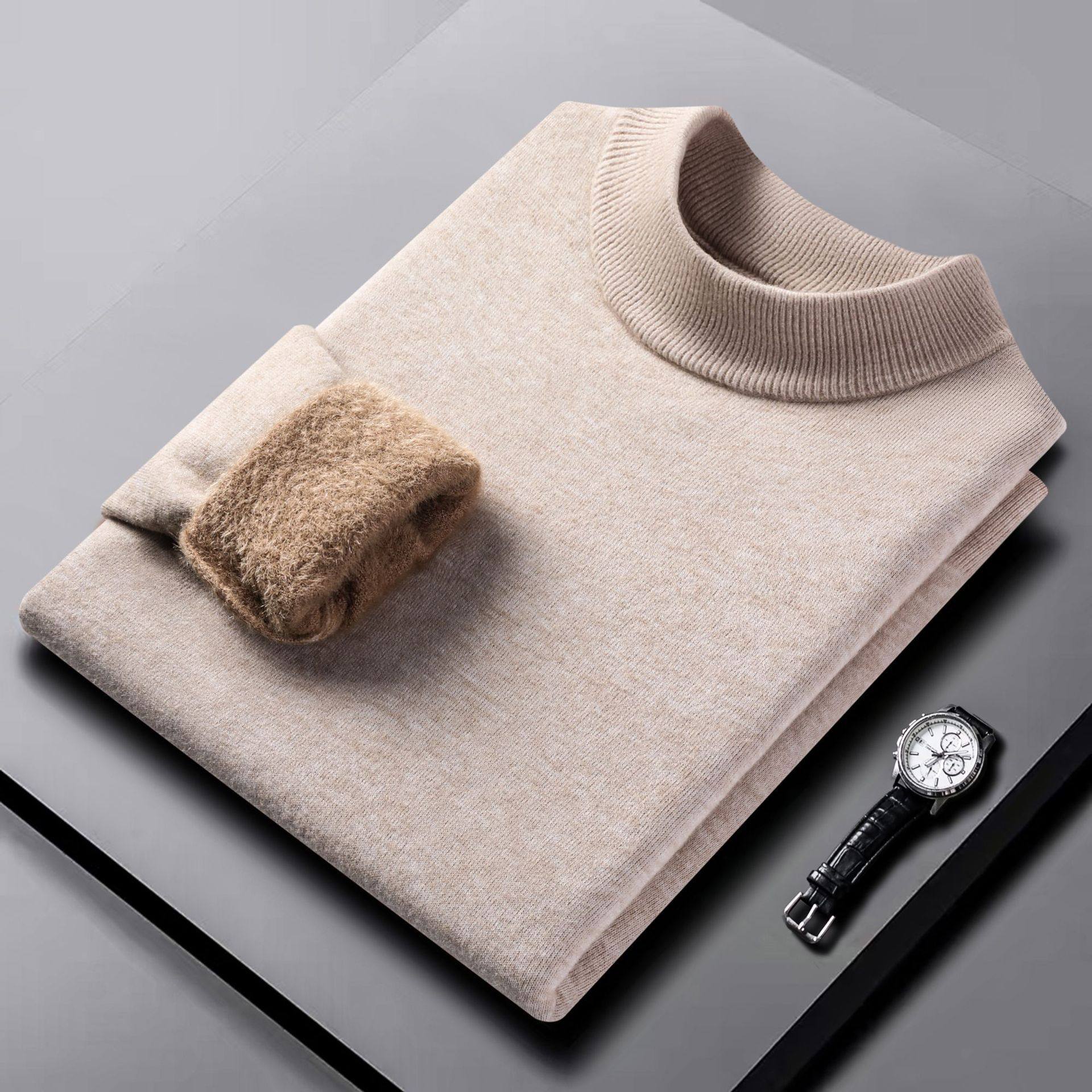 冬季新款一体绒男士毛衣半高领高级感中青年男装针织羊毛衫,男装,羊绒套衫,淘宝优惠券,粉丝福利购,淘宝优惠卷