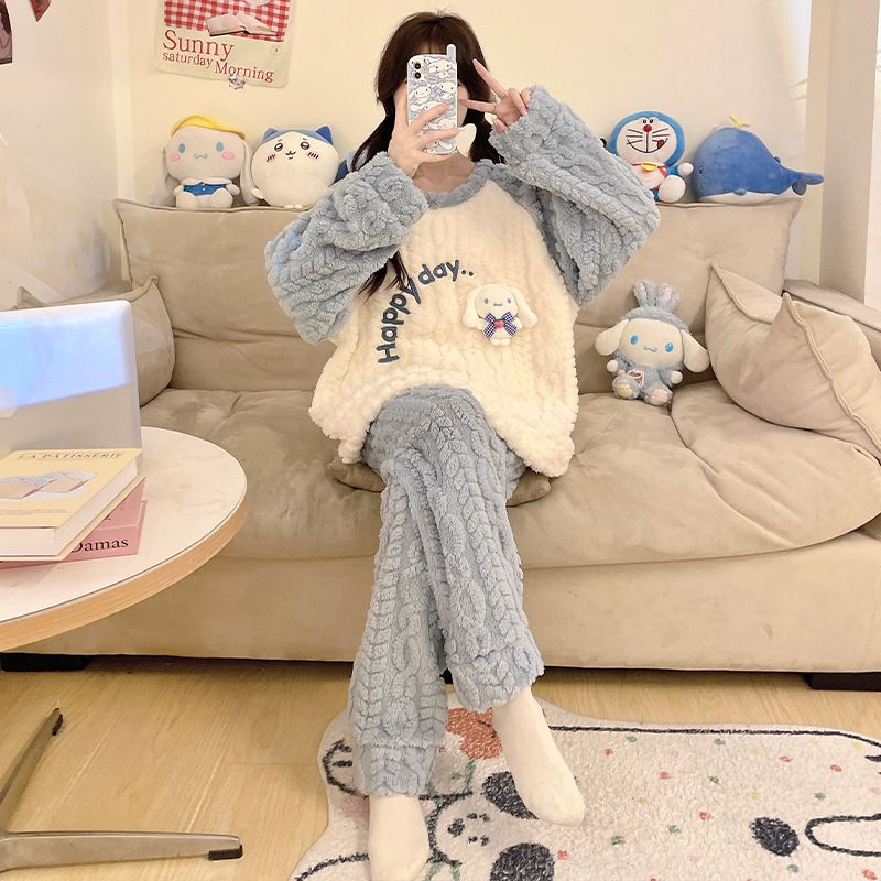 儿童玉桂狗睡衣女冬季新款加绒加厚初中生珊瑚绒套头家居服少女