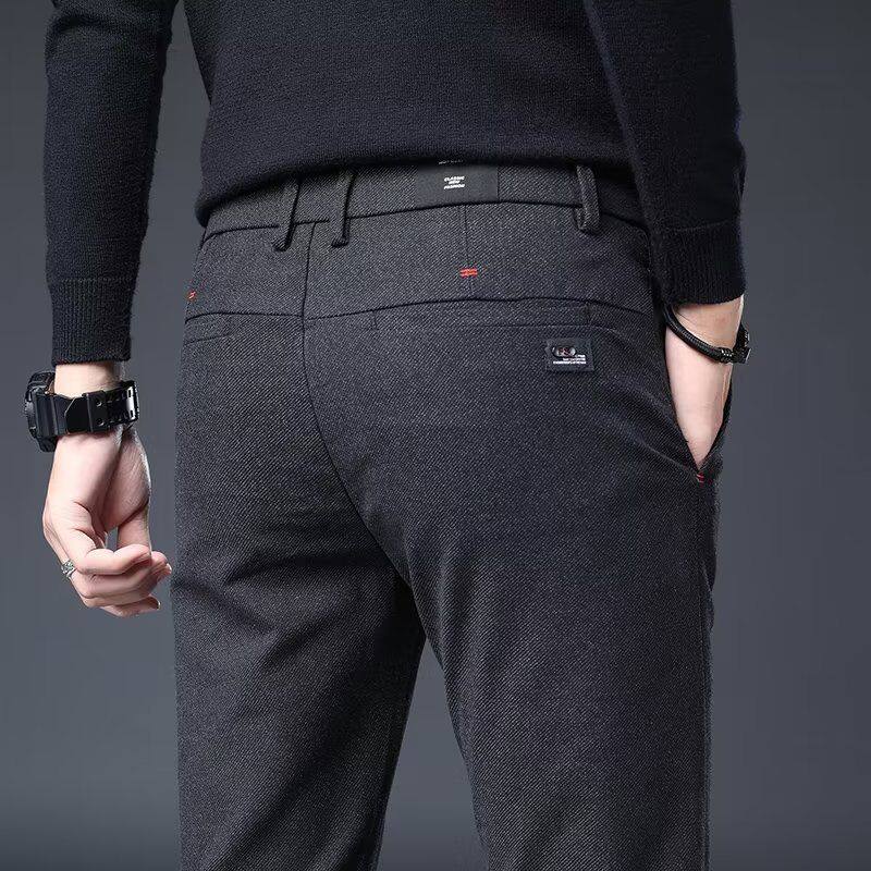 春秋款休闲长裤子男直筒修身小脚西裤春季新款弹力秋冬毛呢长裤男
