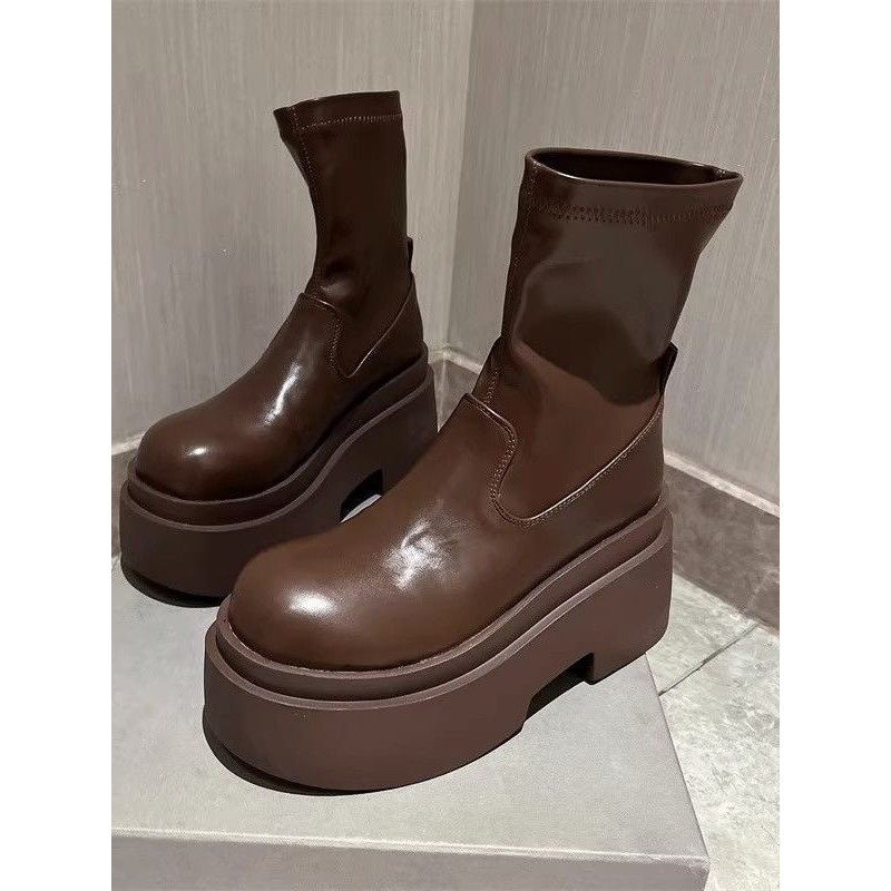 新款秋冬洋气厚底马丁靴韩版短靴女时尚百搭小个子显瘦时装靴,女鞋,弹力靴/袜靴,淘宝优惠券,粉丝福利购,淘宝优惠卷