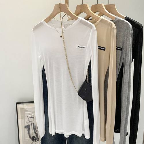 实拍图设计感打底长袖薄款性感辣妹慵懒宽松T恤上衣女新款