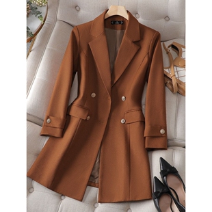 咖啡色风衣外套女秋新款高级感气质女神范修身职业中长款西装大衣