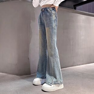 女童牛仔喇叭裤秋装新款儿童加绒裤子秋冬女孩大童春秋微喇裤