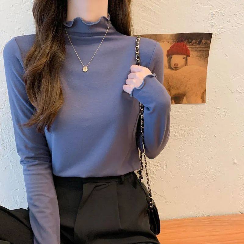 双面德绒半高领木耳边打底衫女内搭秋冬洋气加厚保暖长袖t恤上衣,女装/女士精品,大码内搭,淘宝优惠券,粉丝福利购,淘宝优惠卷