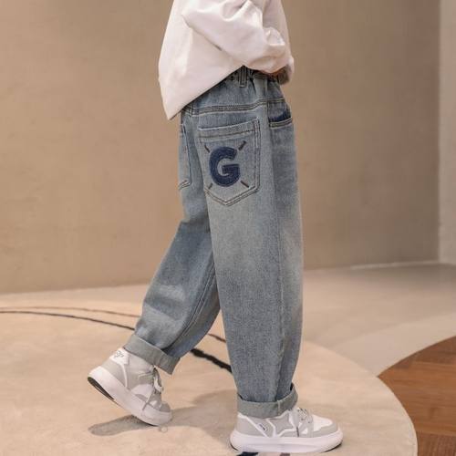 儿童长裤男童牛仔裤秋冬新款中大童宽松直筒裤男孩休闲裤子潮