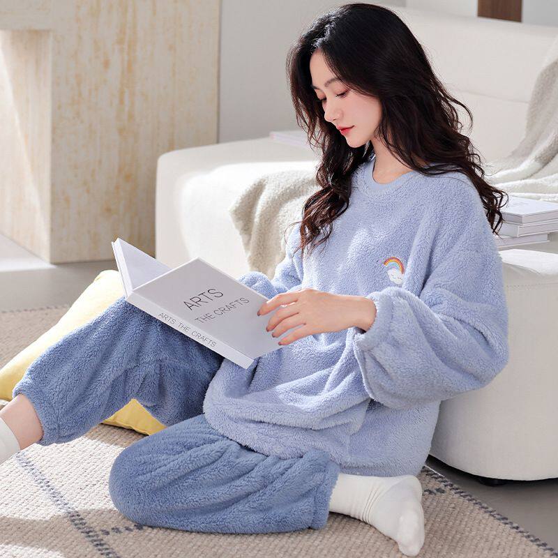 年新款睡衣女冬季珊瑚绒加厚加绒保暖秋冬款法兰绒家居服套装