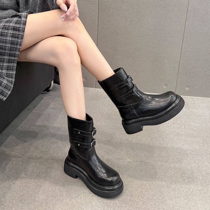 马丁靴女2025秋冬新款女式皮靴厚底骑士靴切尔西短靴中筒机车靴子