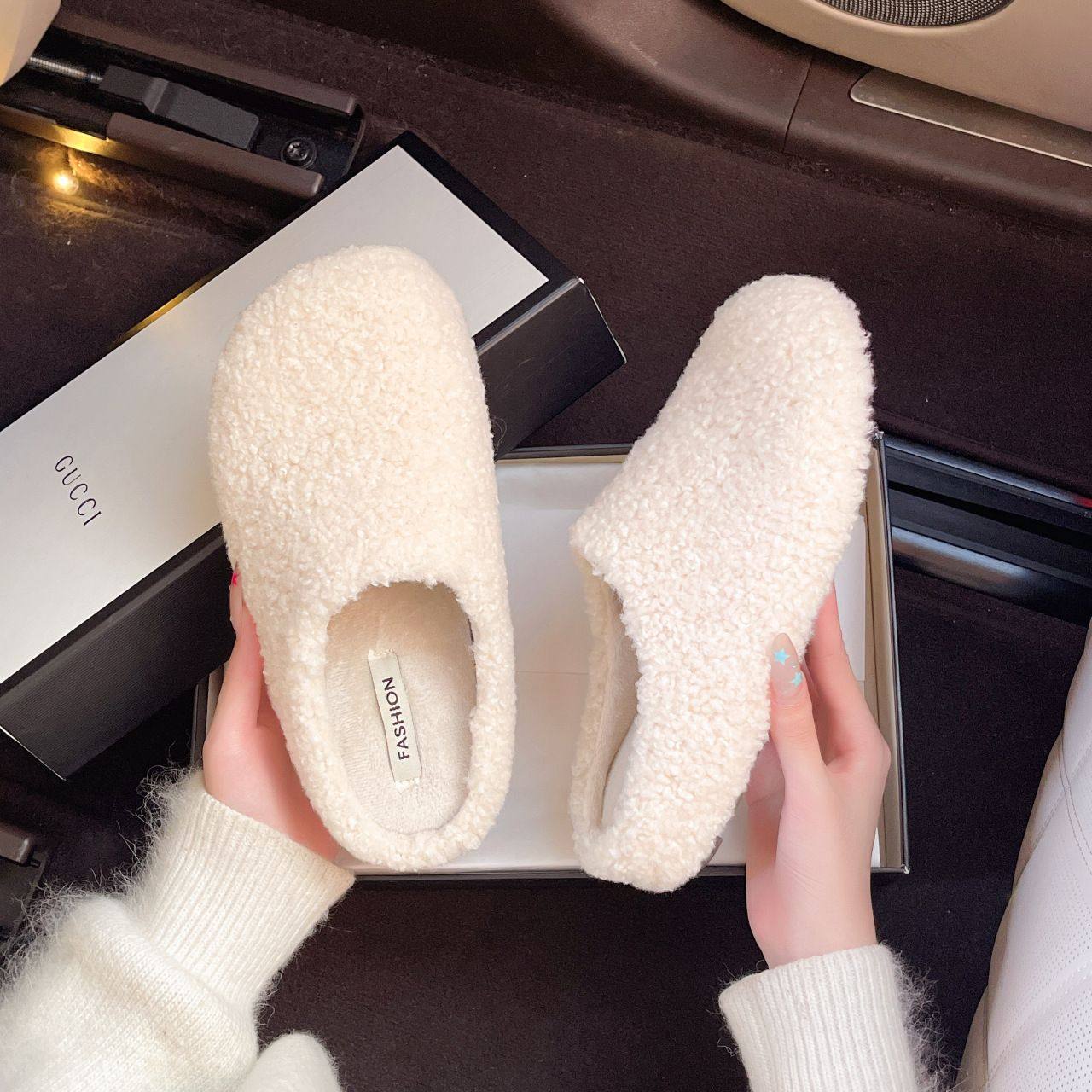 韩版休闲毛毛拖鞋女2025冬季新款外穿平底懒人穆勒鞋加绒包头半拖,女鞋,穆勒鞋,淘宝优惠券,粉丝福利购,淘宝优惠卷