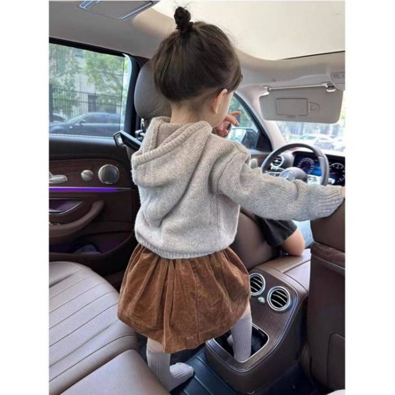 韩国女童毛衣针织衫2025秋装新款洋气儿童甜美连帽毛线上衣半身裙