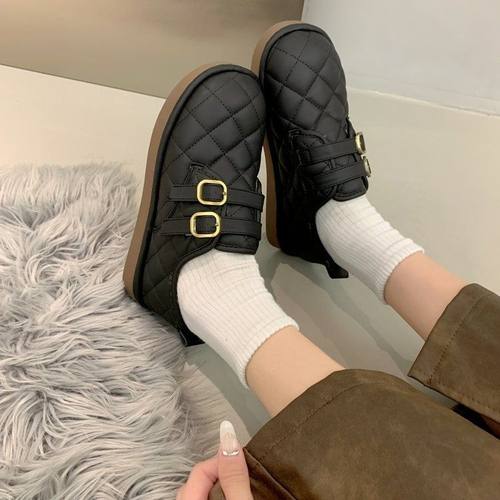 加绒保暖女鞋子2025新款冬季平底软底面包鞋豆豆鞋乐福鞋雪地棉鞋