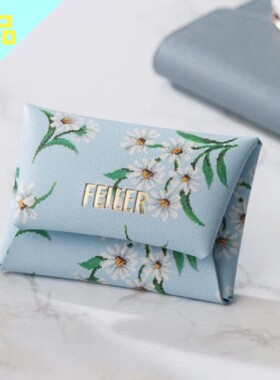 日本杂志附录赠品feiler联名款手拿蓝色小清新收纳包零钱包卡包女