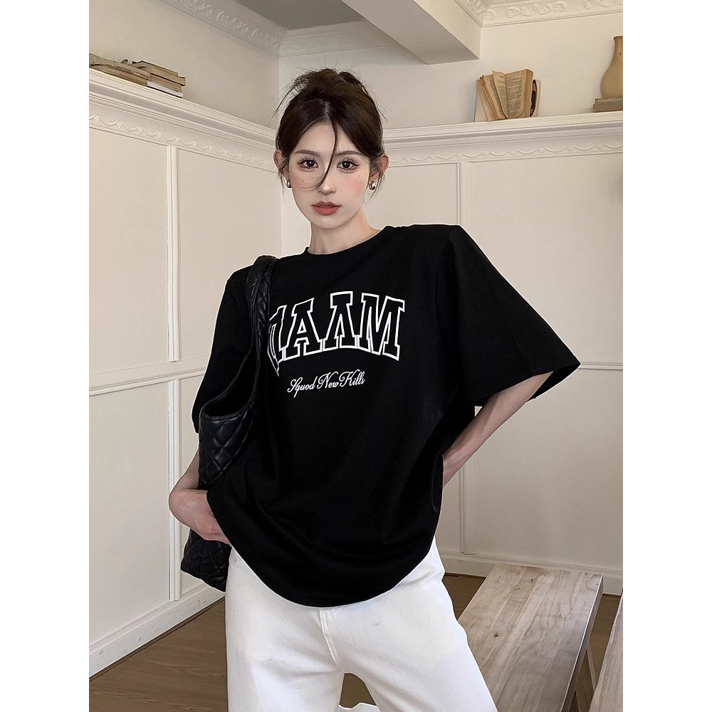 01945# 【新店开业活动】（100%棉）短袖T恤女宽松大码印花