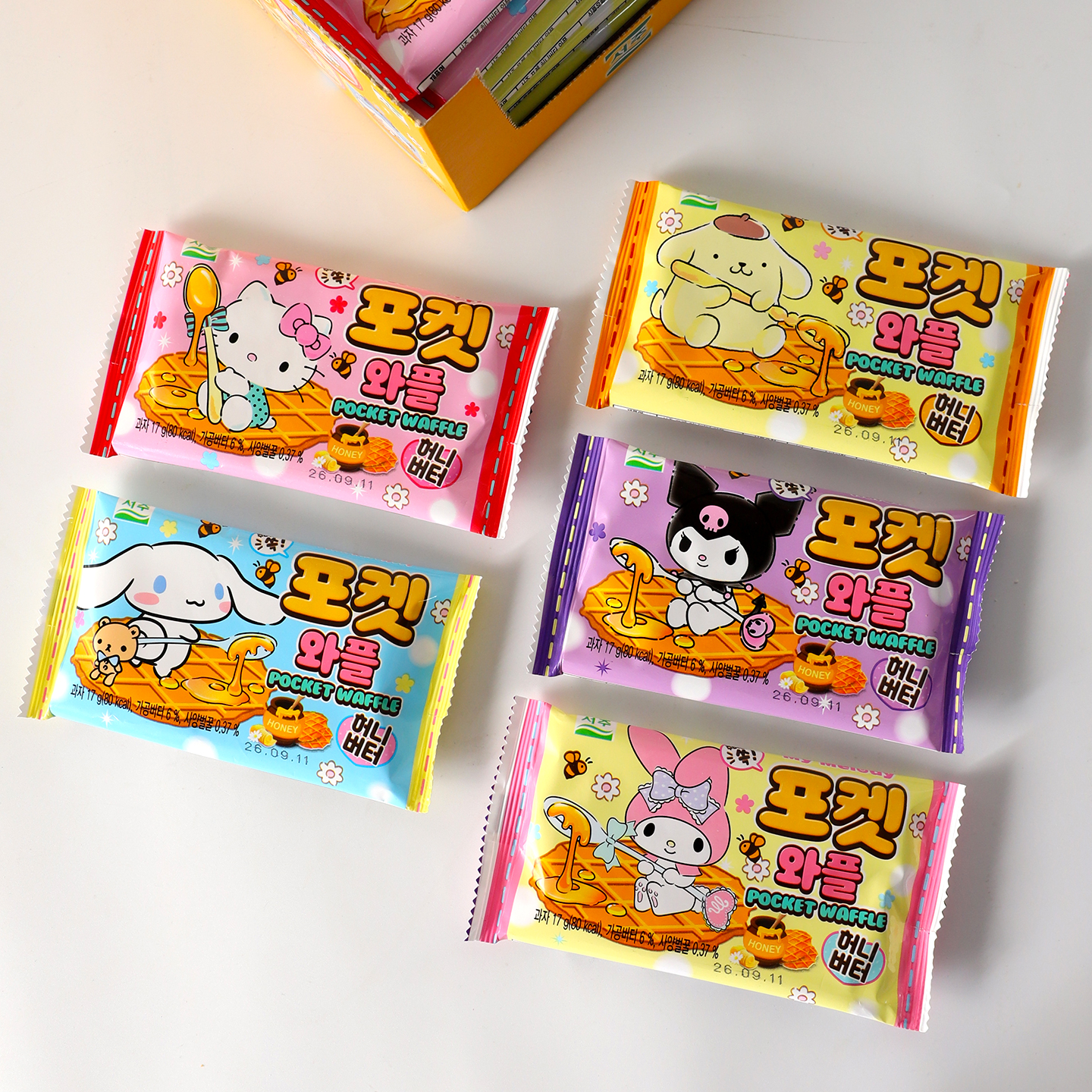 韩国进口莉迩西洲三丽鸥联名款蜂蜜黄油味华夫饼点心糕点解馋零食