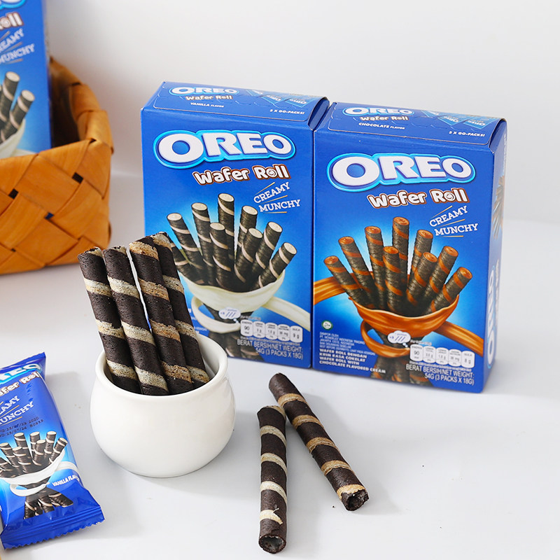 越南进口 奥利奥巧克力饼干棒香草味夹心威化卷休闲儿童小零食54g
