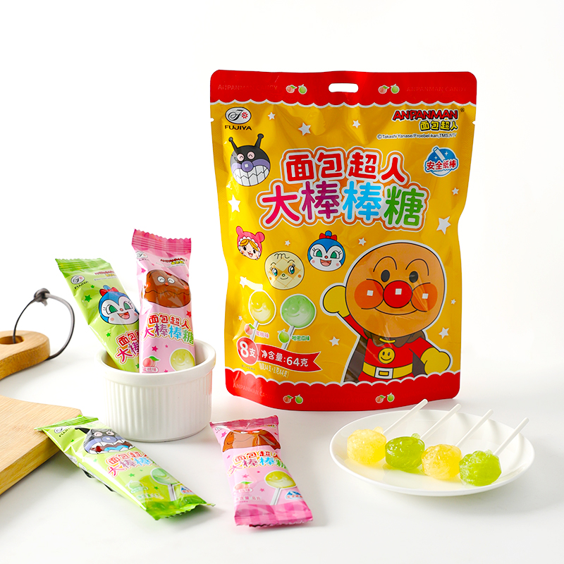 不二家面包超人大棒棒糖哈密瓜蜜桃什锦果味儿童水果糖休闲小零食