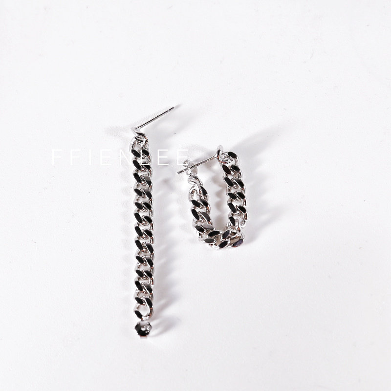 925银耳饰  小麻花 酷辣妹耳环简约后挂式暗黑复古街头女链条耳饰