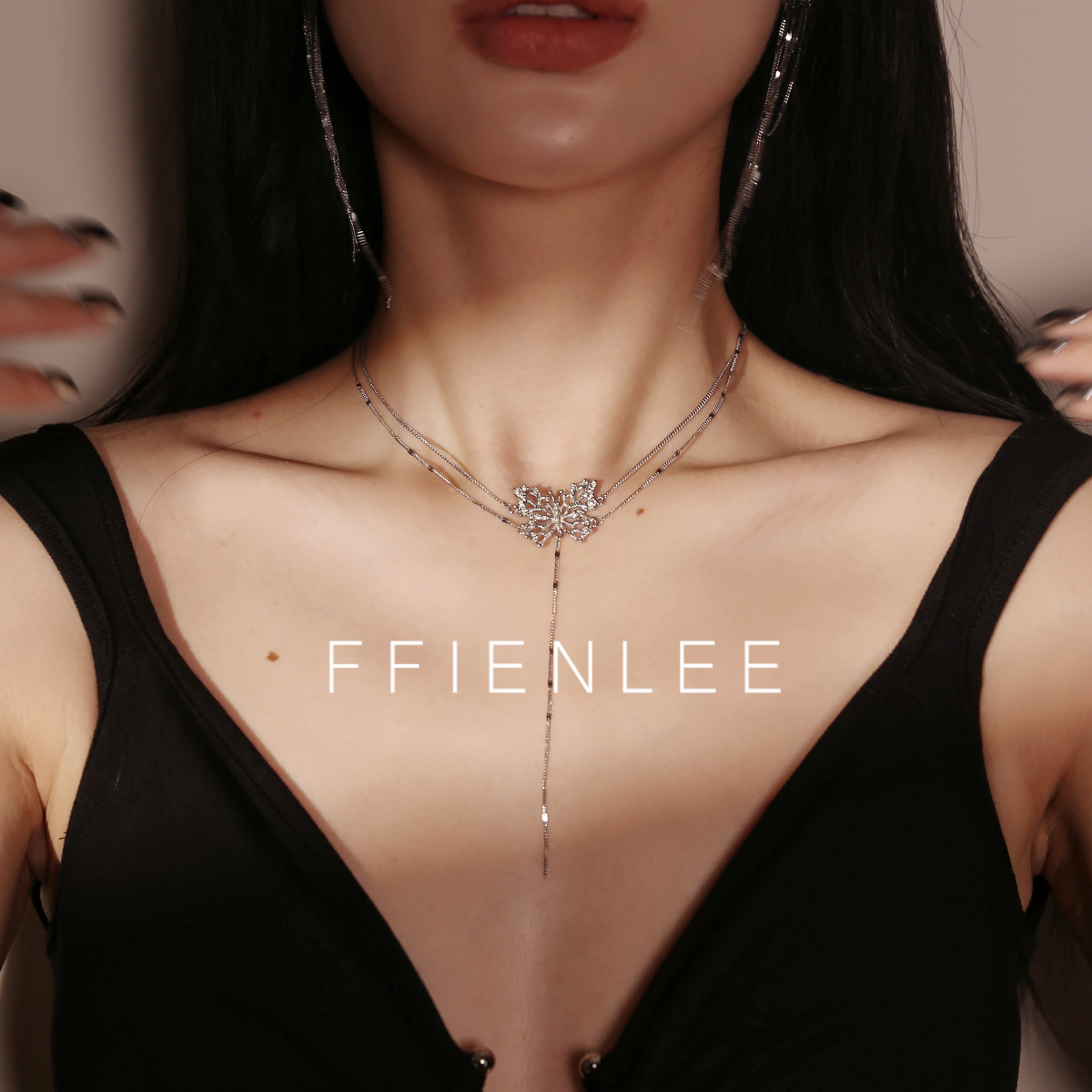 链子925银  回忆蝴蝶 意大利满天星流苏项链梦幻蝴蝶侧身链