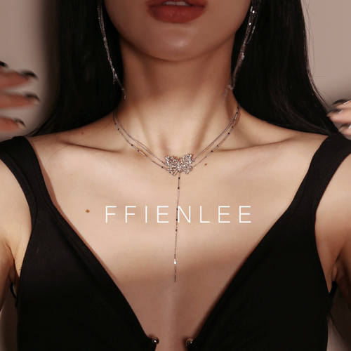 链子925银  回忆蝴蝶 意大利满天星流苏项链梦幻蝴蝶侧身链