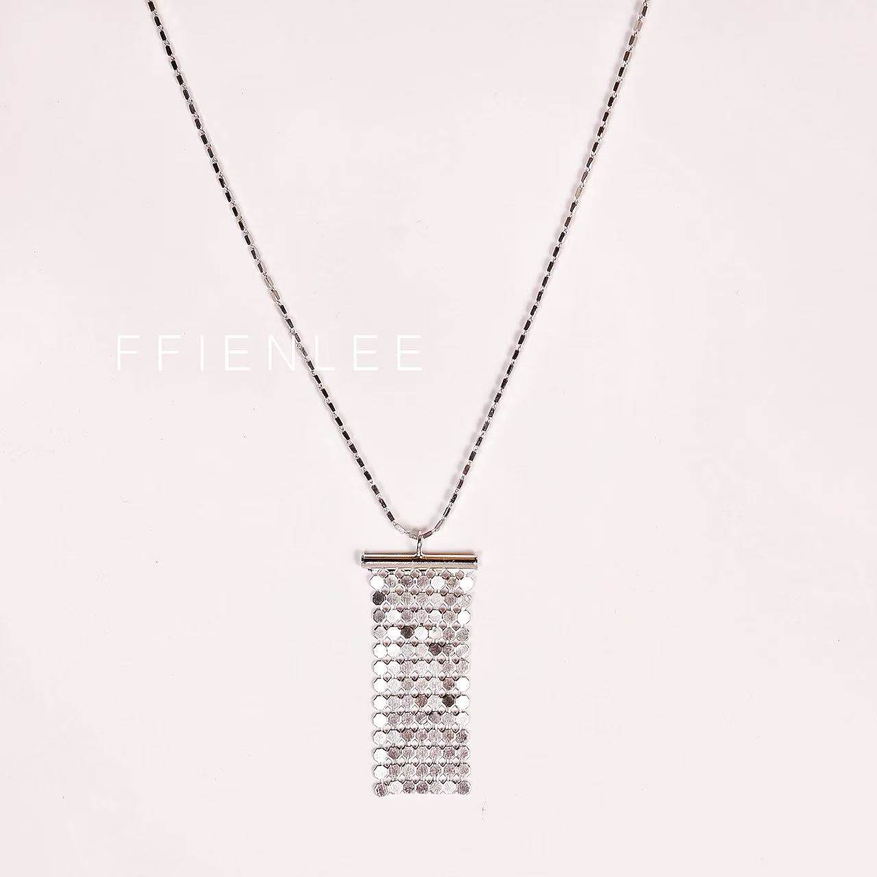 坠链均925银  几何光影  意大利S925银亮片流苏吊坠双面佩戴项链