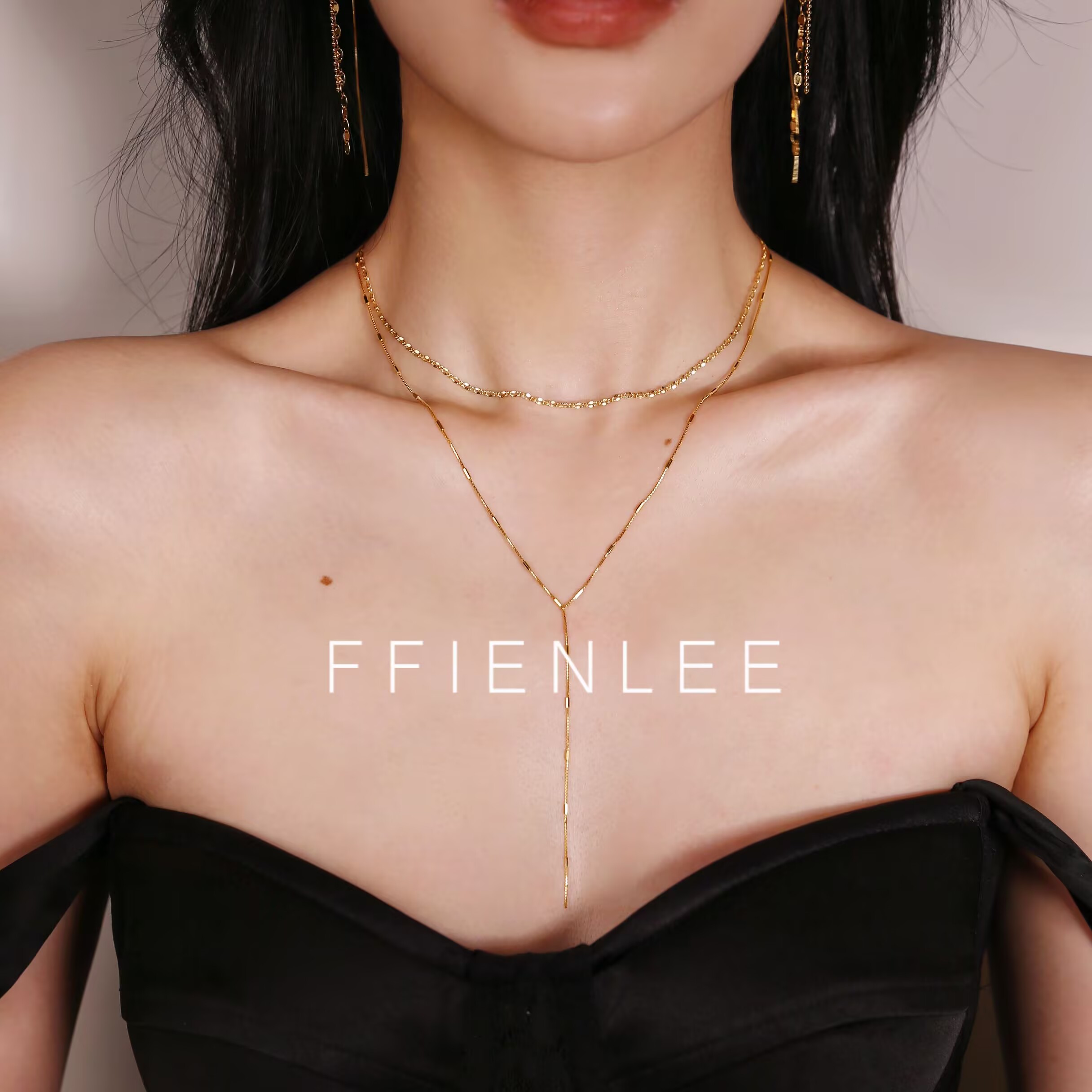 925银项链  黑桃皇后 双层叠戴盒仔链项链时尚高级感Y字颈链