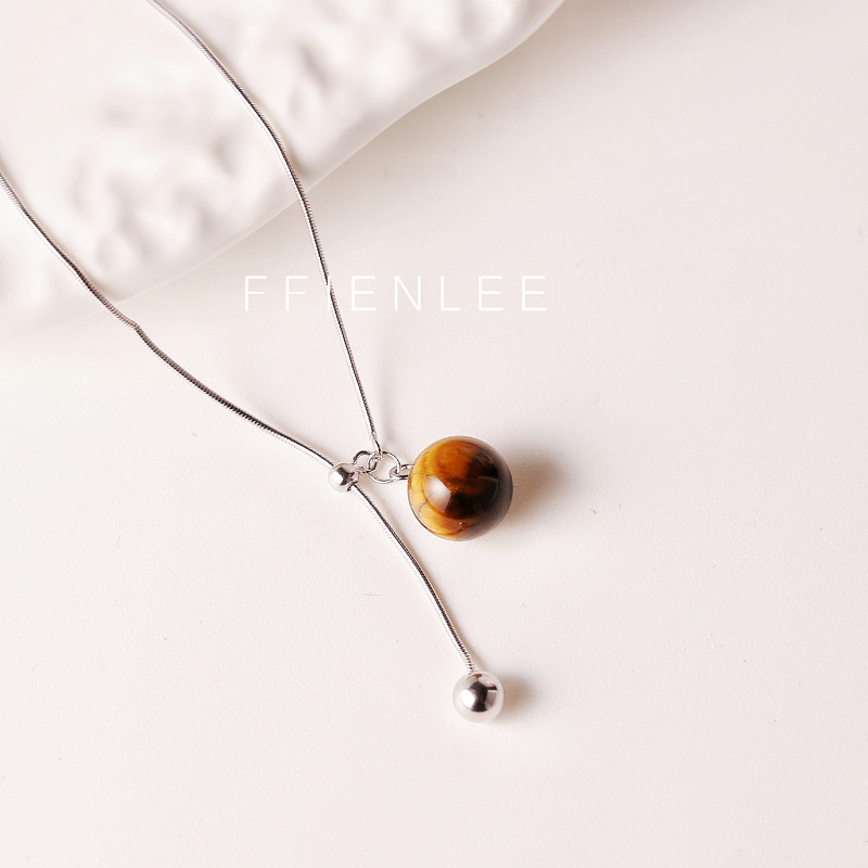 925银项链  落日切层 欧美风时髦虎眼蛇骨链抽拉式项链时尚项链