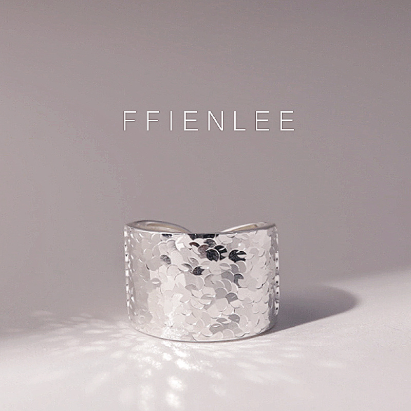 925银戒指  初雪 超闪鳞片肌理开口戒轻奢高级感车花锤纹宽版戒指