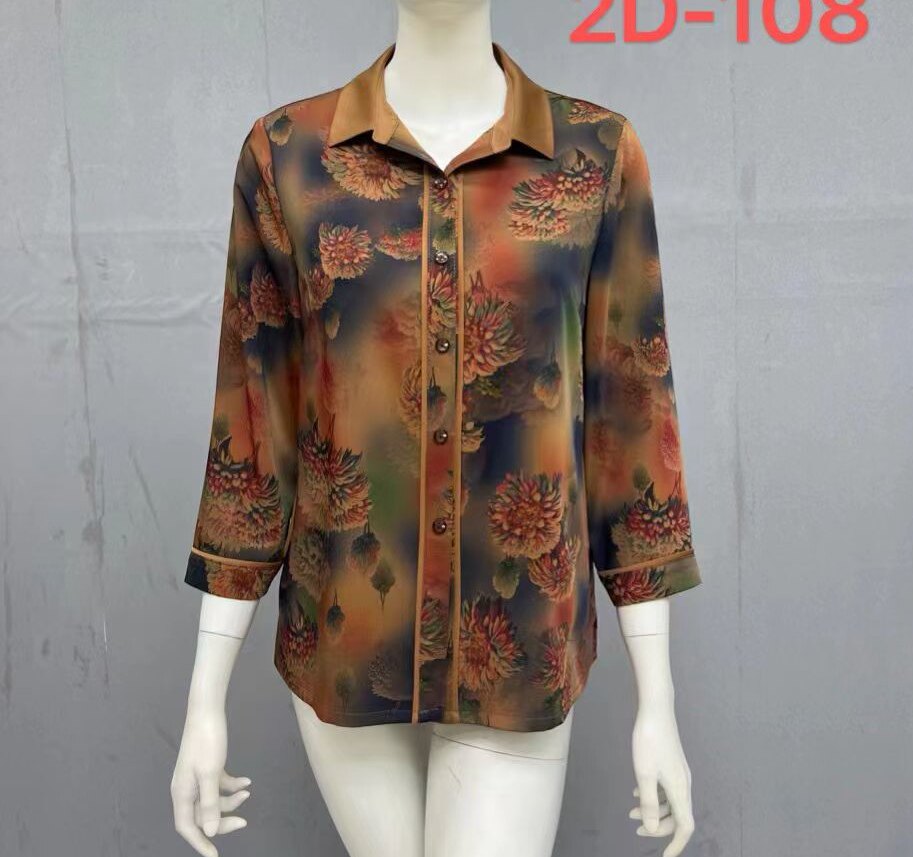 2026真丝九分袖衬衫女中老年人胖妈妈春夏真丝加肥大衬衣上衣开衫