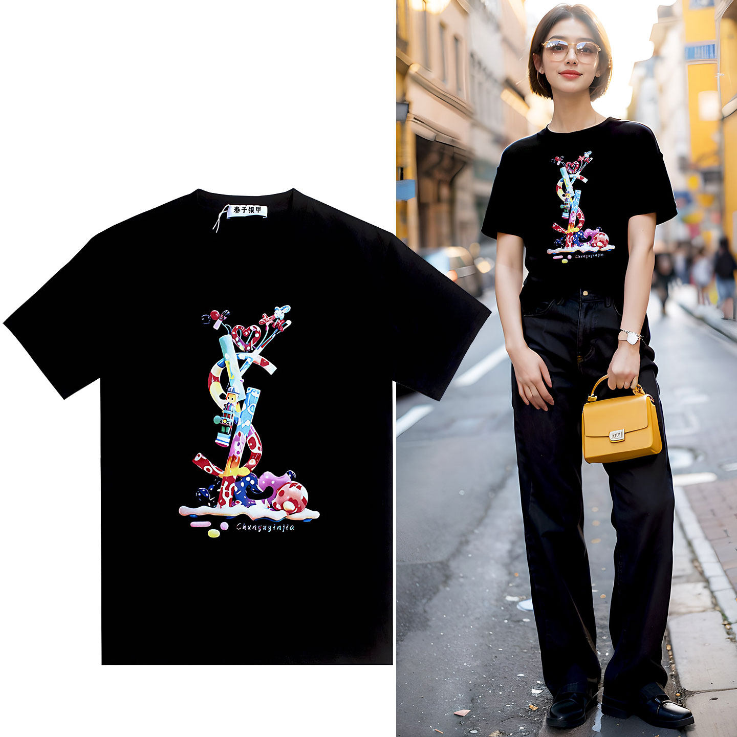 春予银甲潮牌欧货涂鸦字母童趣蘑菇爱心波点图案印花女短袖t恤,女装/女士精品,T恤,淘宝优惠券,粉丝福利购,淘宝优惠卷