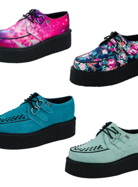 TUK美式潮牌绿色磨砂羊皮粉色系带浅口内增高蓝色厚底原宿松糕鞋