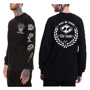 T恤原创潮牌宽松圆领重磅纯棉大码 SAIN长袖 春秋打底上衣 ELI 美式