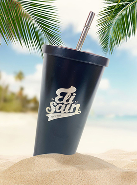 ELI SAIN磨砂不锈钢吸管杯咖啡办公随行保温杯车载双层大容量水杯
