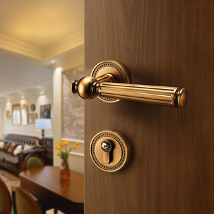 法式 静音磁吸分体锁家用木门锁 门锁卧室门把手室内房间复古美式