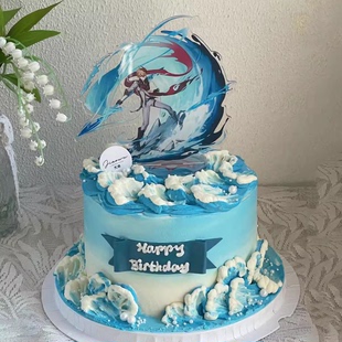 卡通原神主题儿童生日蛋糕装饰温蒂亚克力立牌男女孩烘焙摆件装饰