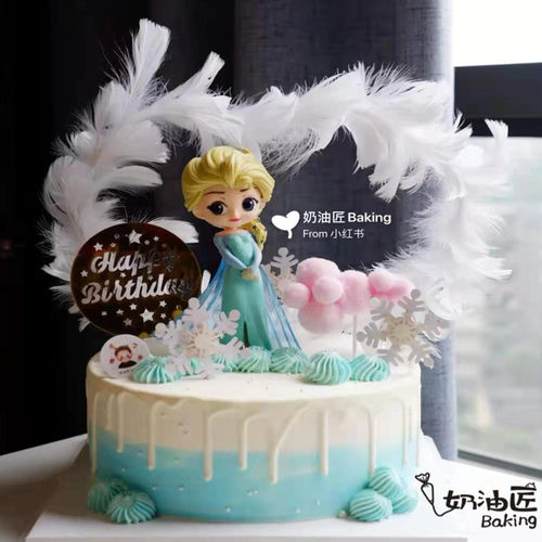儿童公主女神生日蛋糕装饰皇冠新款冰雪奇缘艾莎爱莎公仔烘焙套餐
