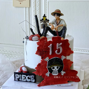 海贼王路飞乔巴娜美生日蛋糕装饰摆件帆船百宝箱金币烘焙插件公仔
