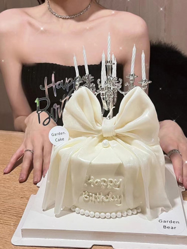 女神氛围感生日蛋糕装饰插件银色高贵复古烛台蜡烛甜品台烘焙配件