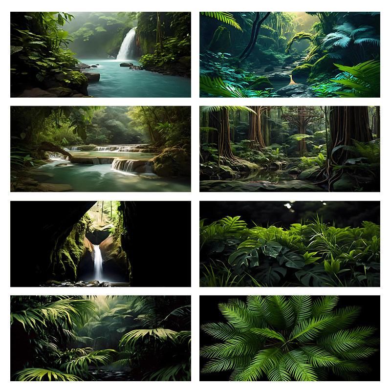 鱼缸背景贴纸LN雨林高清热带清新淡雅绿系列鱼缸背景水族背景贴纸