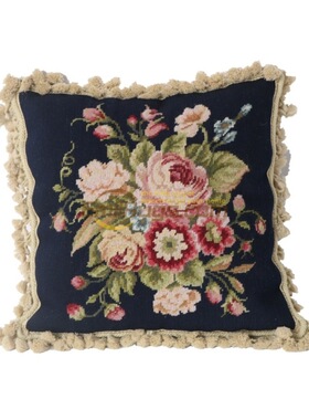 深蓝法式软装欧式维多利亚风格绒绣抱枕客厅民族抱枕needlepoint