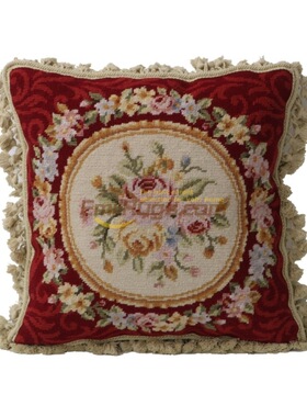 民族编织抱枕绣花靠垫needlepoint加厚新古典主义绒绣抱枕艺术
