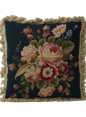 藏青法式软装欧式维多利亚风格绒绣抱枕客厅编织抱枕needlepoint