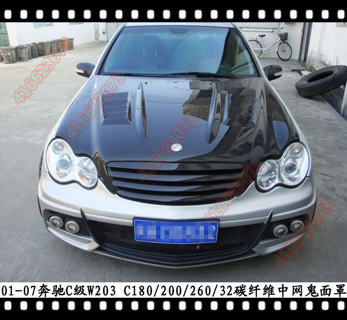适用于奔驰W203改装碳纤维中网C级鬼面罩C180200260C32